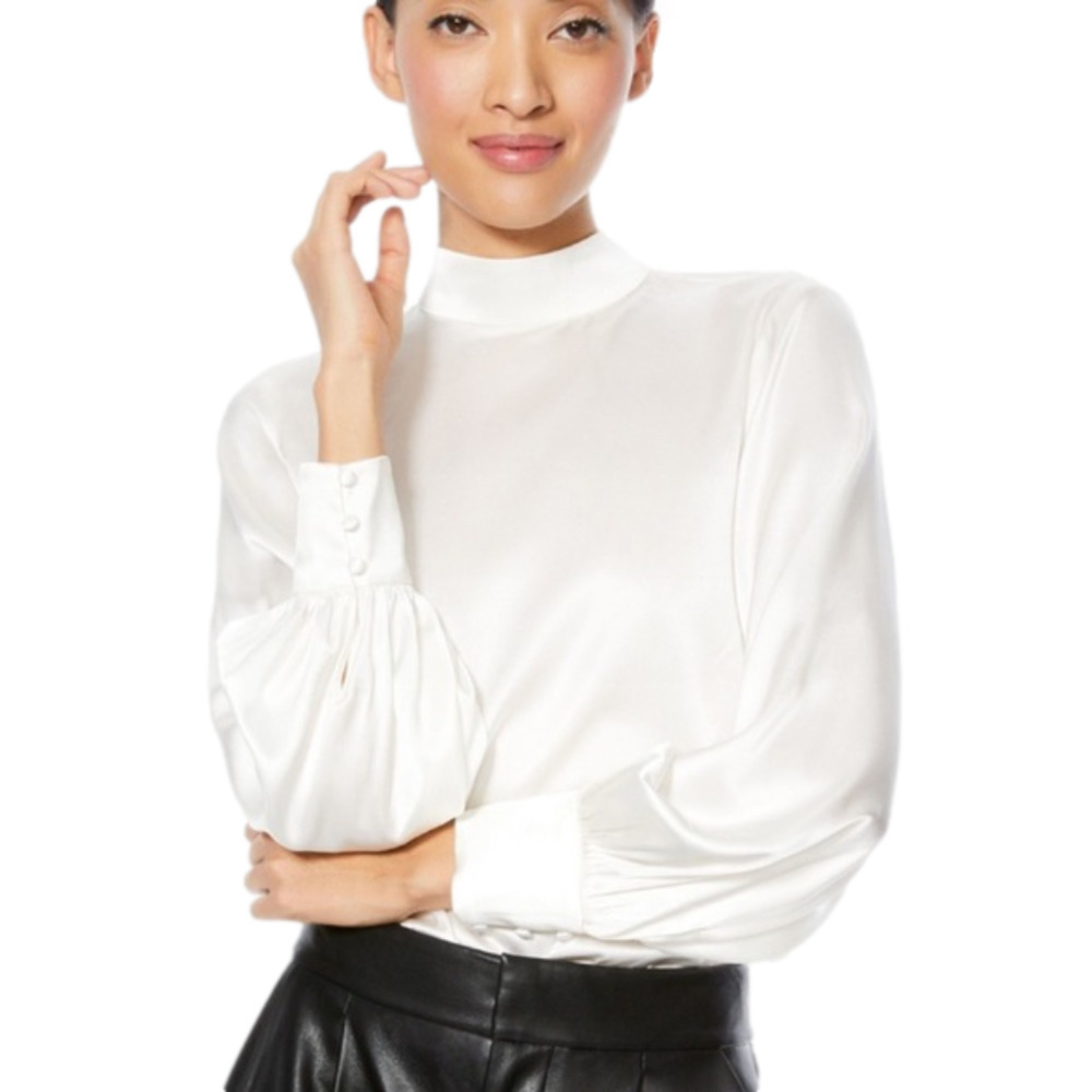 🤍 NWT Alice Olivia Ash Mock Silk-Blend Blouse - XS